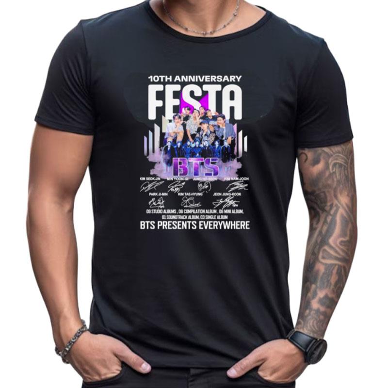 Bts Festa 10Th Anniversary Bts Presents Everywhere Signatures Shirts For Women Men