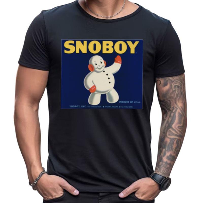 Food Crate Label Snoboy Snowman Fruit Vegetable Produce Shirts For Women Men