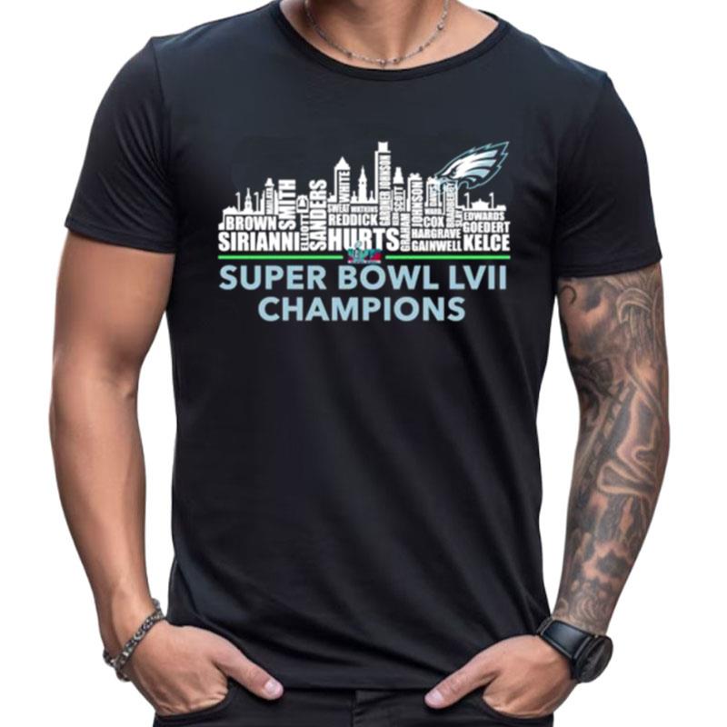 Philadelphia Eagles Players Names Skyline Super Bowl Lvii Champions Shirts For Women Men