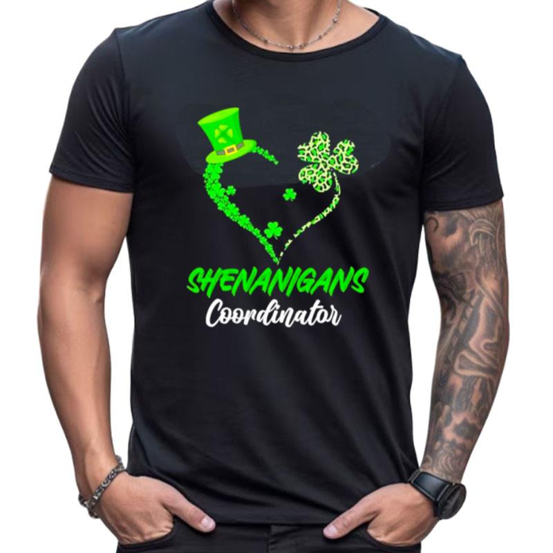Shenanigans Coordinator Green Heart Shamrock St Patricks Day Shirts For Women Men