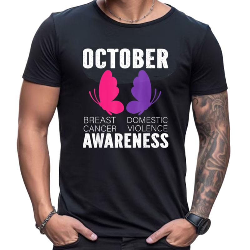 Breast Cancer And Domestic Violence Awareness Butterfly Shirts For Women Men