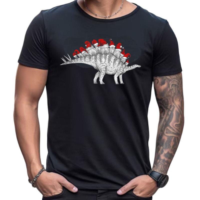 Christmas Stegosaurus Dinosaur Santa Hat Funny Xmas Holiday Shirts For Women Men