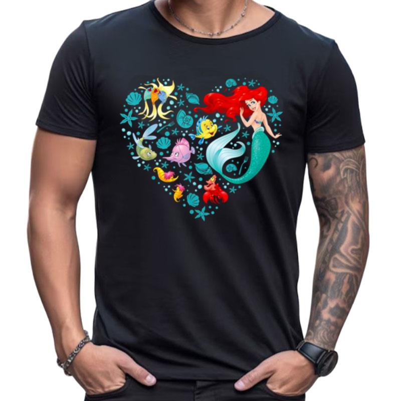 Disney Princess Ariel Flounder And Sebastian Collage Heart The Little Mermaid Shirts For Women Men