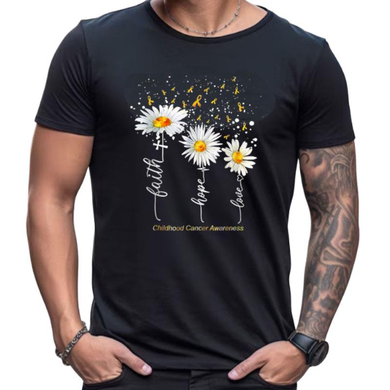 Faith Hope Love Childhood Cancer Awareness White Sunflowers Shirts For Women Men