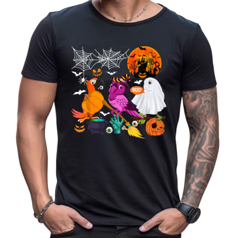 Halloween Three Parrots Costume Witch Boo Horror Pumpkin Shirts For Women Men