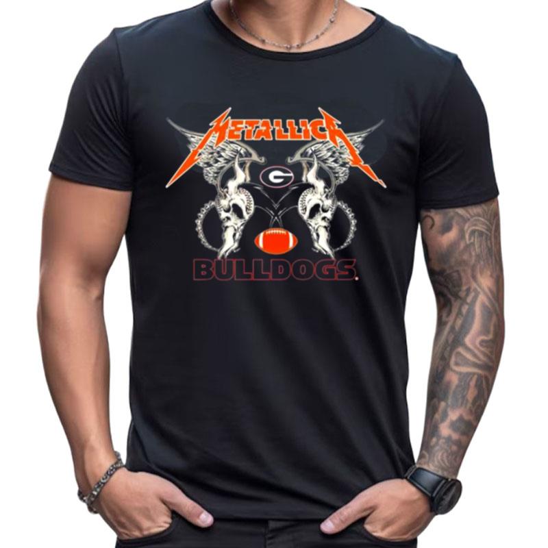 NFL Georgia Bulldogs Logo Black Metallica Wings Shirts For Women Men