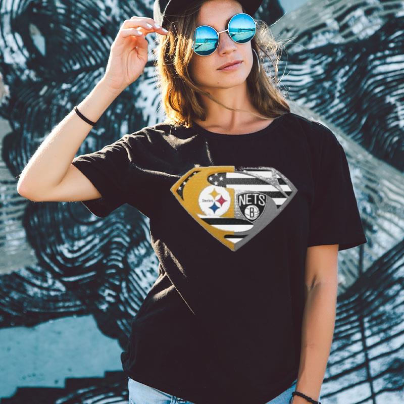 Originalpittsburgh Steelers Brooklyn Nets Superman Logo Us Flag Shirts For Women Men