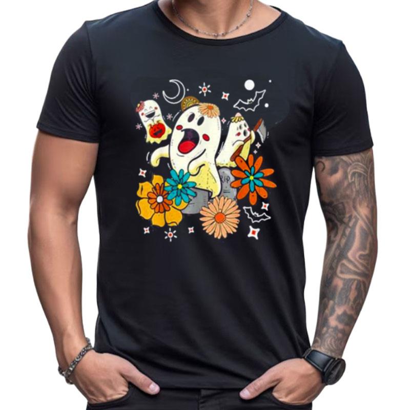 Retro Floral Halloween Ghost Shirts For Women Men