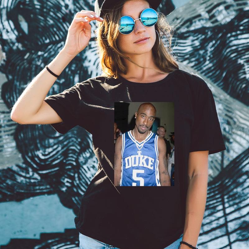 Tupac Shakur Wearing Duke Blue Devils Jersey Shirts For Women Men