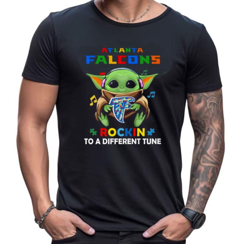 Baby Yoda Hug Atlanta Falcons Autism Rockin To A Different Tune Shirts For Women Men