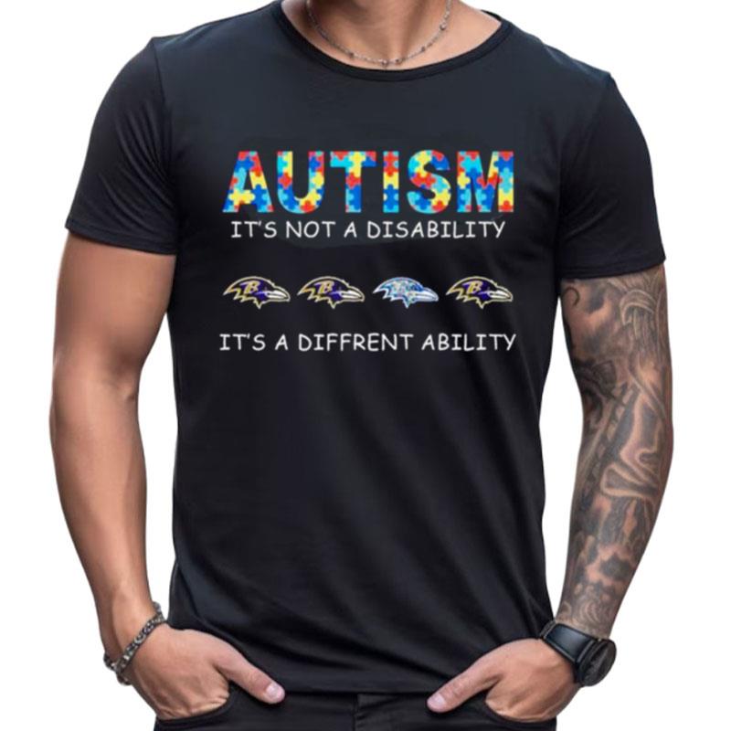 Baltimore Ravens Autism It's Not A Disability It's A Different Ability Shirts For Women Men