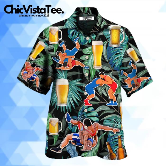 Beer And Wrestling Tropical Pattern Hawaiian Shirt