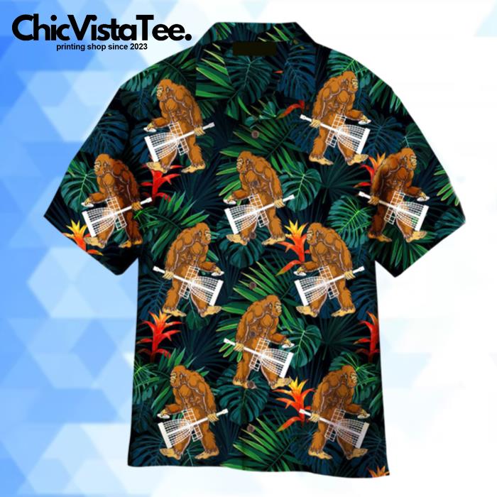 Bigfoot Play Disc Golf Palm Leaves Pattern Hawaiian Shirt