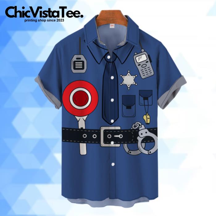 Blue Sheriff Uniform Printing Aloha Hawaiian Shirt