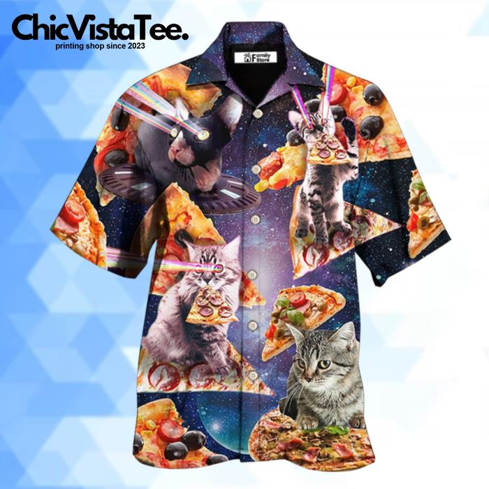 Cat Into The Galaxy Pizza Sky Hawaiian Shirt
