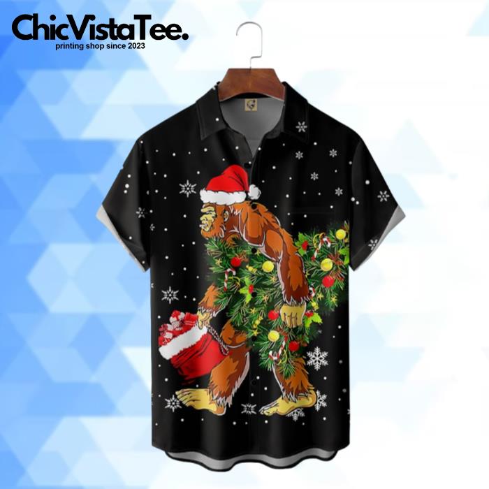 Christmas Bigfoot Is Holding The Pine Tree Hawaiian Shirt