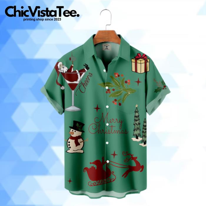Christmas Cocktail Santa Claus Snowman And Gifts Hawaiian Shirt