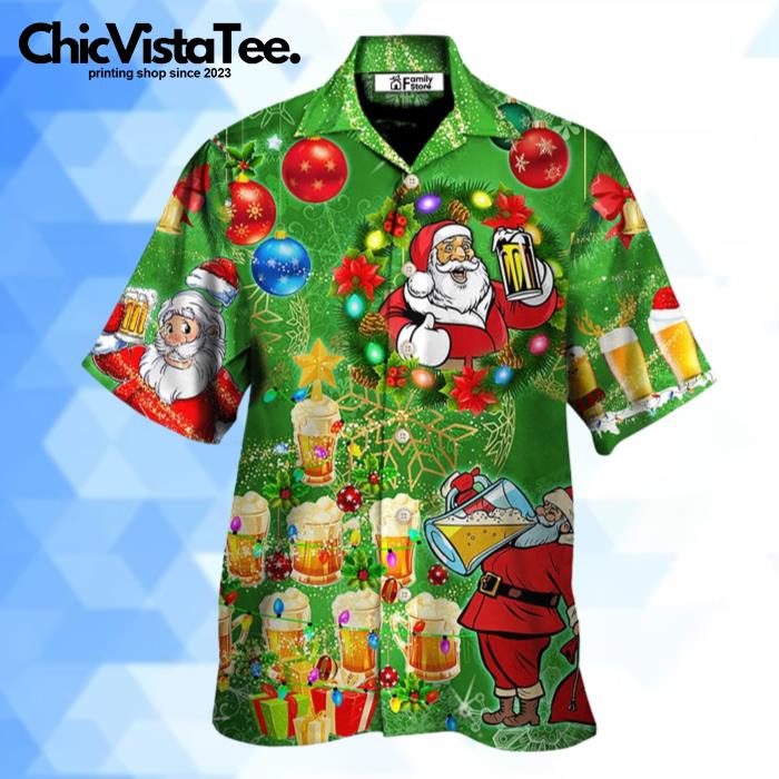 Christmas Funny Santa Claus Drinking Beer Happy Tree Hawaiian Shirt