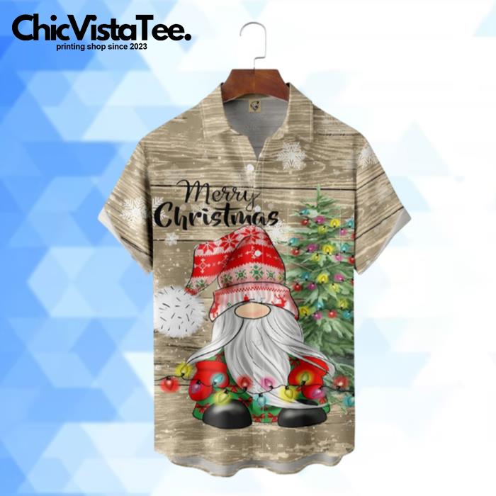 Christmas Gnome Sits Beside The Noel Tree Hawaiian Shirt