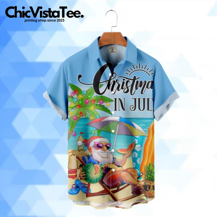 Christmas In July Santa Claus Holiday Hawaiian Shirt