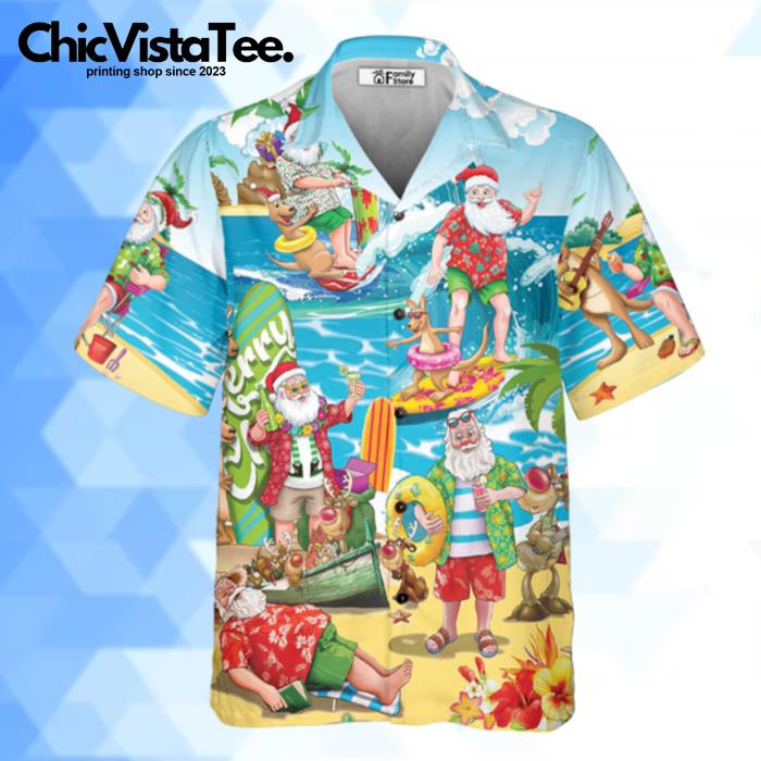 Christmas In July Santa Claus Surfing And Enjoy Summer Beach Hawaiian Shirt