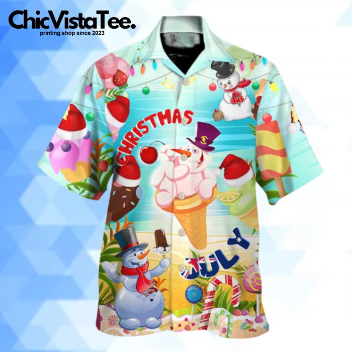 Christmas In July Snowman Ice Cream Funny Summer Hawaiian Shirt