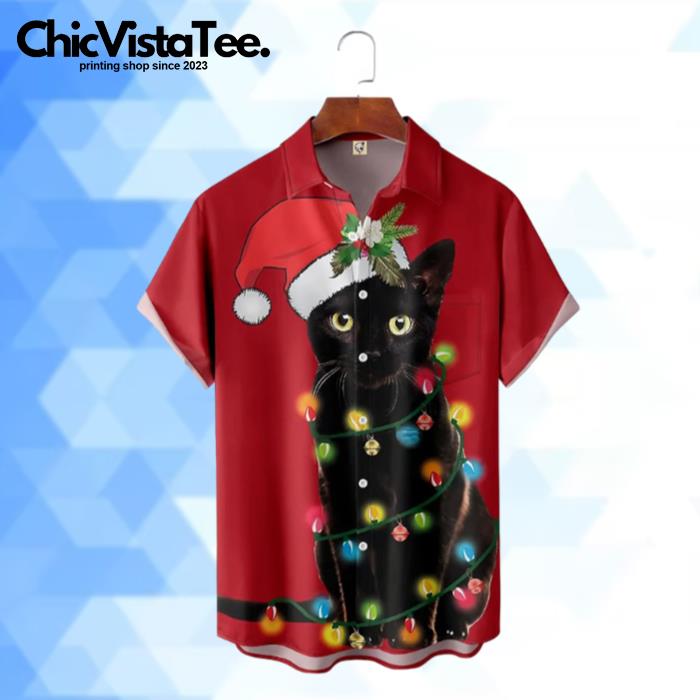 Christmas Mens Retro Black Cat Hawaiian Shirt