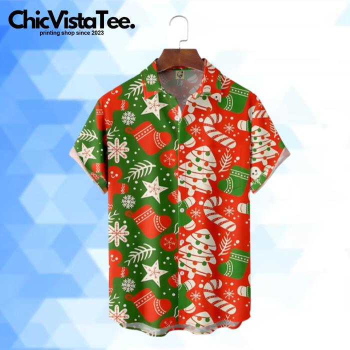 Christmas Pine Tree Socks And Snowflake Hawaiian Shirt