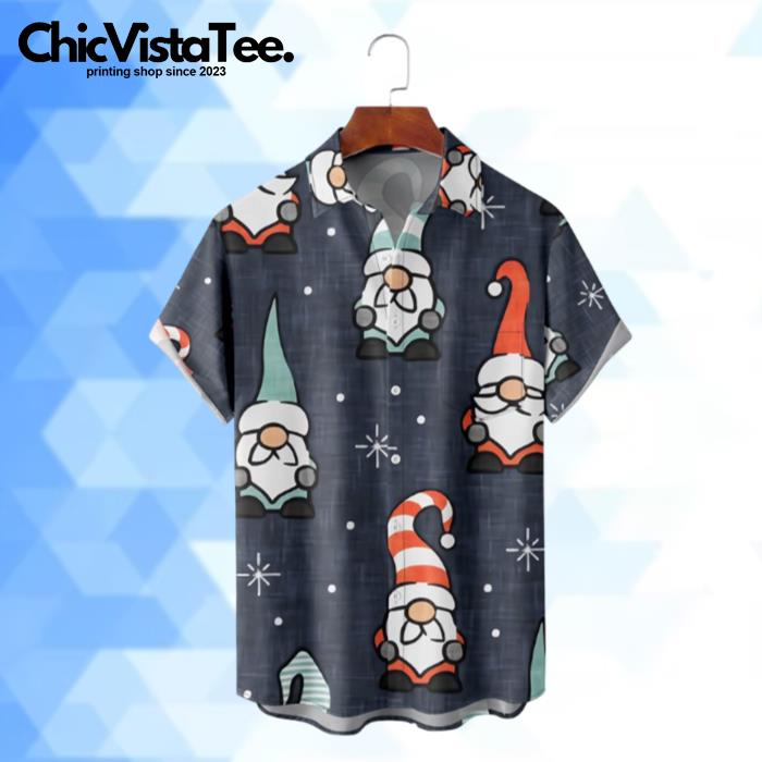 Christmas Retro Gnome Blue Pattern Hawaiian Shirt