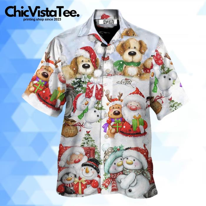 Christmas Santa And Snowman Happy Together Hawaiian Shirt