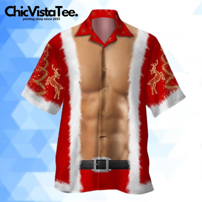 Christmas Santa Claus With Abs Hawaiian Shirt