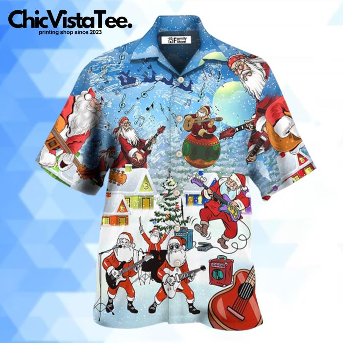 Christmas Santa Loves Music And Guitar Hawaiian Shirt