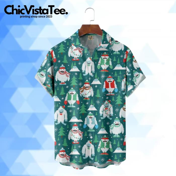 Christmas Snowman And Monster Pattern Hawaiian Shirt