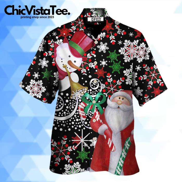 Christmas Snowyday With Santa And Snowman Hawaiian Shirt