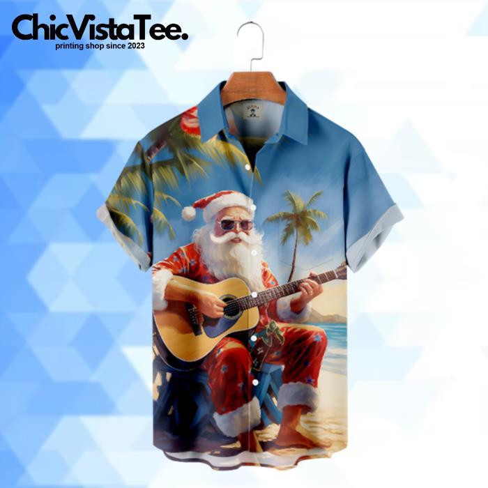 Christmas Vacation Santa Claus Playing Guitar Hawaiian Shirt