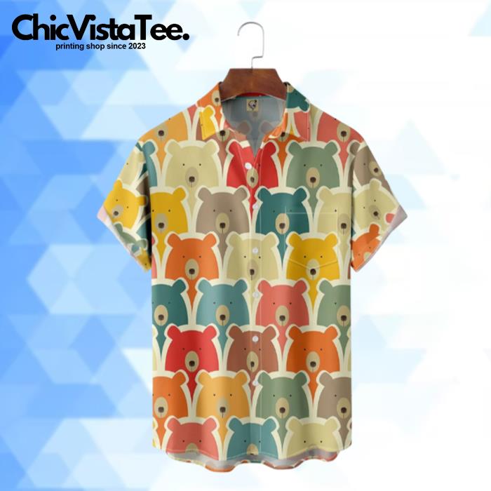 Colorful Little Bear Pattern Hawaiian Shirt