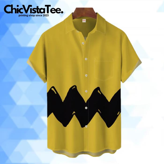 Cosplay Retro Cartoon Image Yellow And Black Hawaiian Shirt