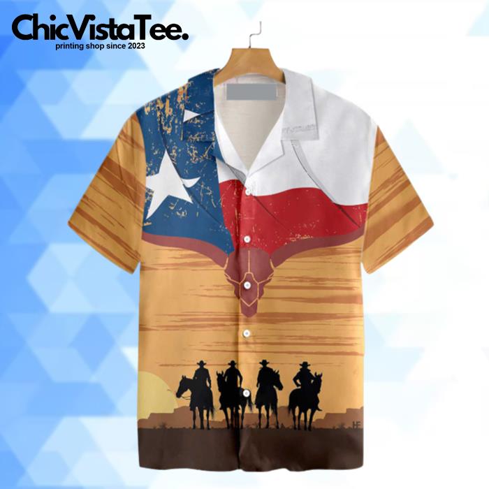 Cowboy Texas Flag Vintage Texas Cowboy Hawaiian Shirt