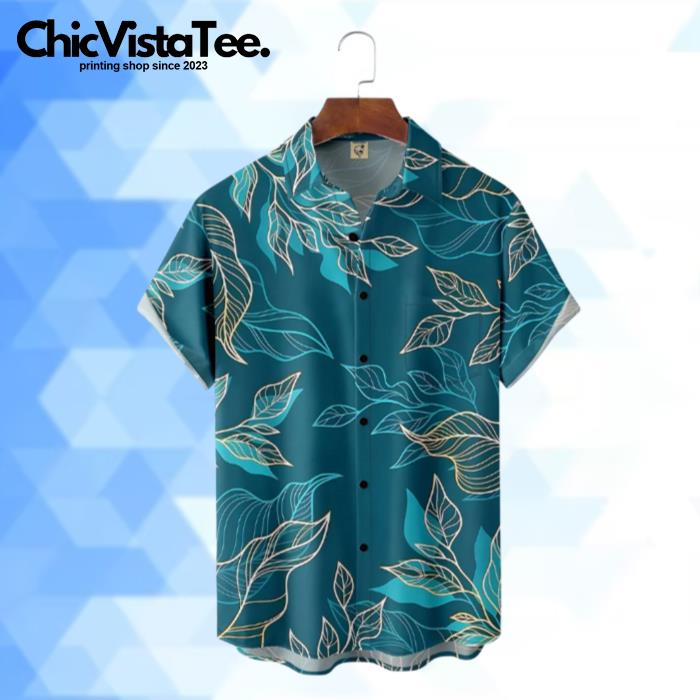 Deep Blue Leaves Pattern Hawaiian Shirt