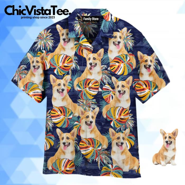 Dog Corgi Puppy Palm Leaves Custom Hawaiian Shirt