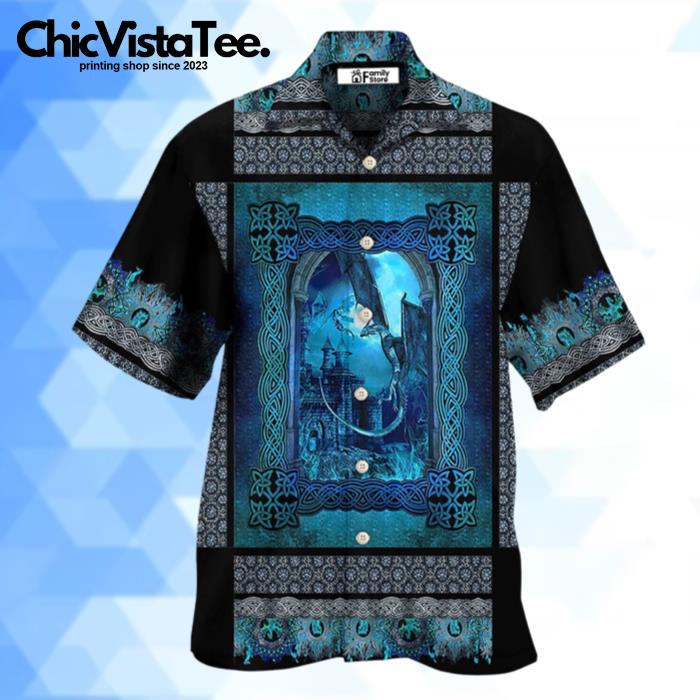 Dragon Blue Viking Pattern Hawaiian Shirt