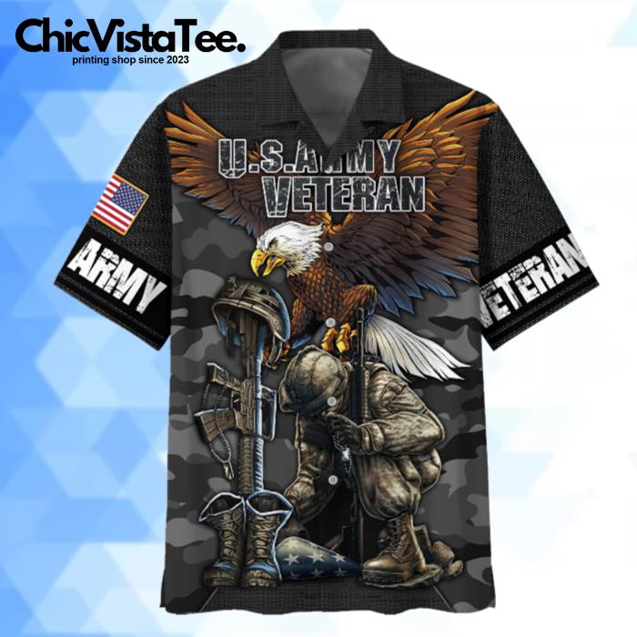 Eagle Wingspan Eagle U.S. Army Veteran Black Hawaiian Shirt
