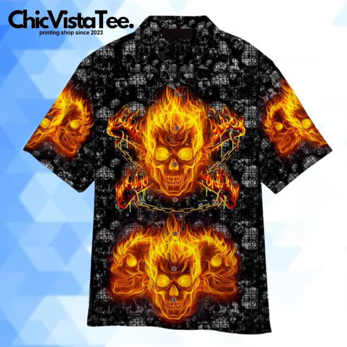 Fire Skulls Halloween Black Hawaiian Shirt
