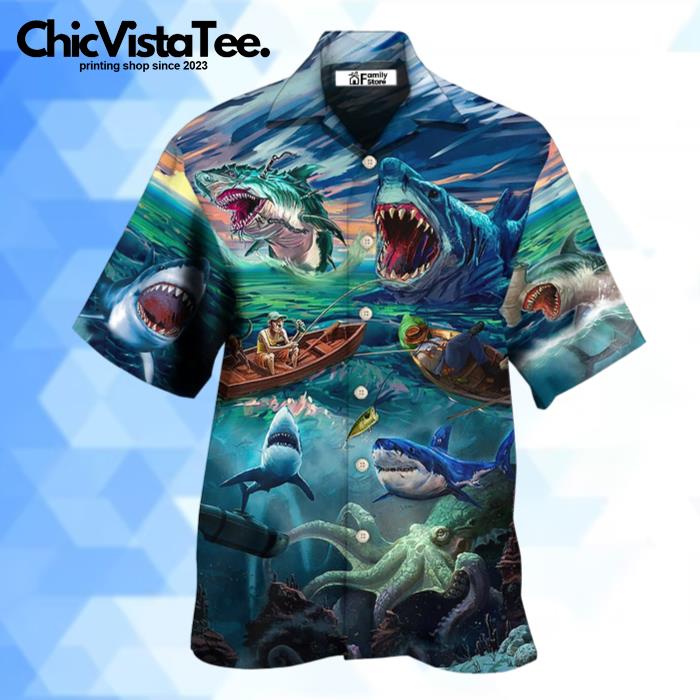 Fishing Shark Crazy Art Style Hawaiian Shirt