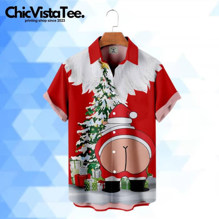 Funny Christmas Santa Claus And His Gifts On The Xmas Tree Hawaiian Shirt