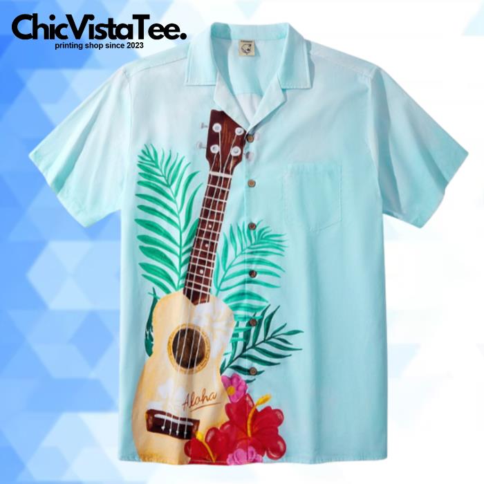 Guitar Aloha Floral Pattern Hawaiian Shirt