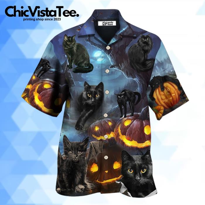 Halloween Black Cat Dark Night Style Hawaiian Shirt