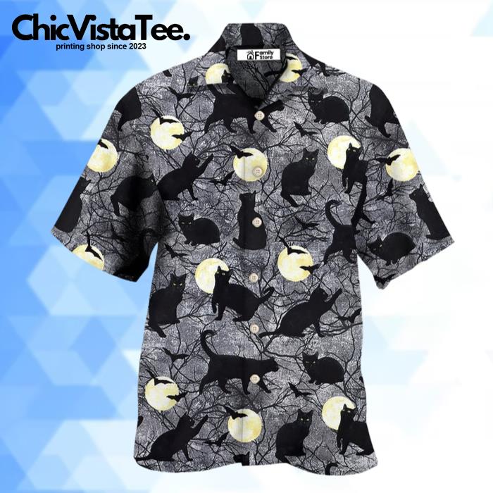 Halloween Black Cat Pattern Hawaiian Shirt