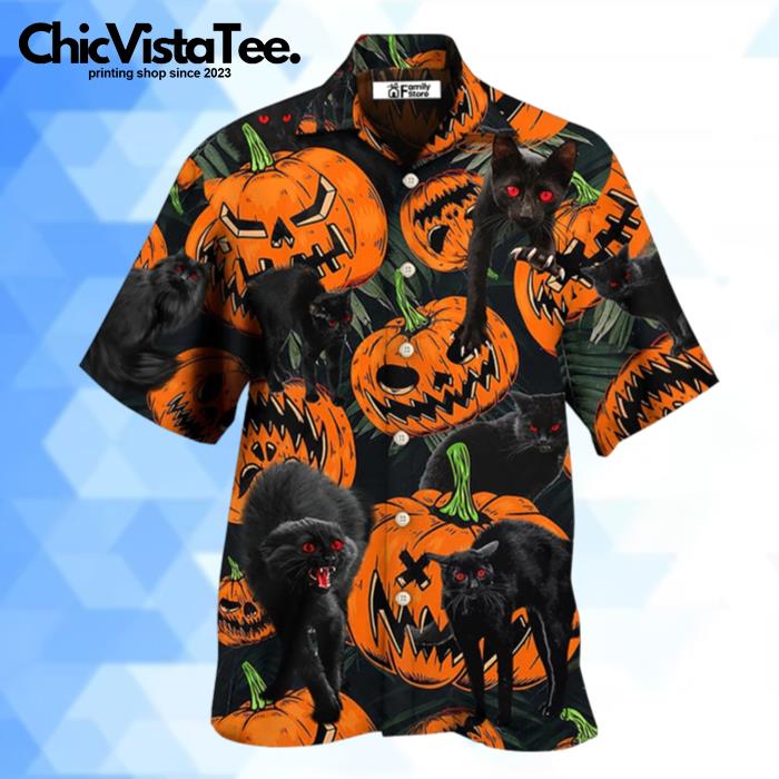 Halloween Black Cat Pumpkin Scary Tropical Hawaiian Shirt