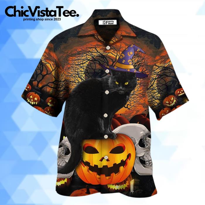 Halloween Black Cat Scary Pumpkin Hawaiian Shirt